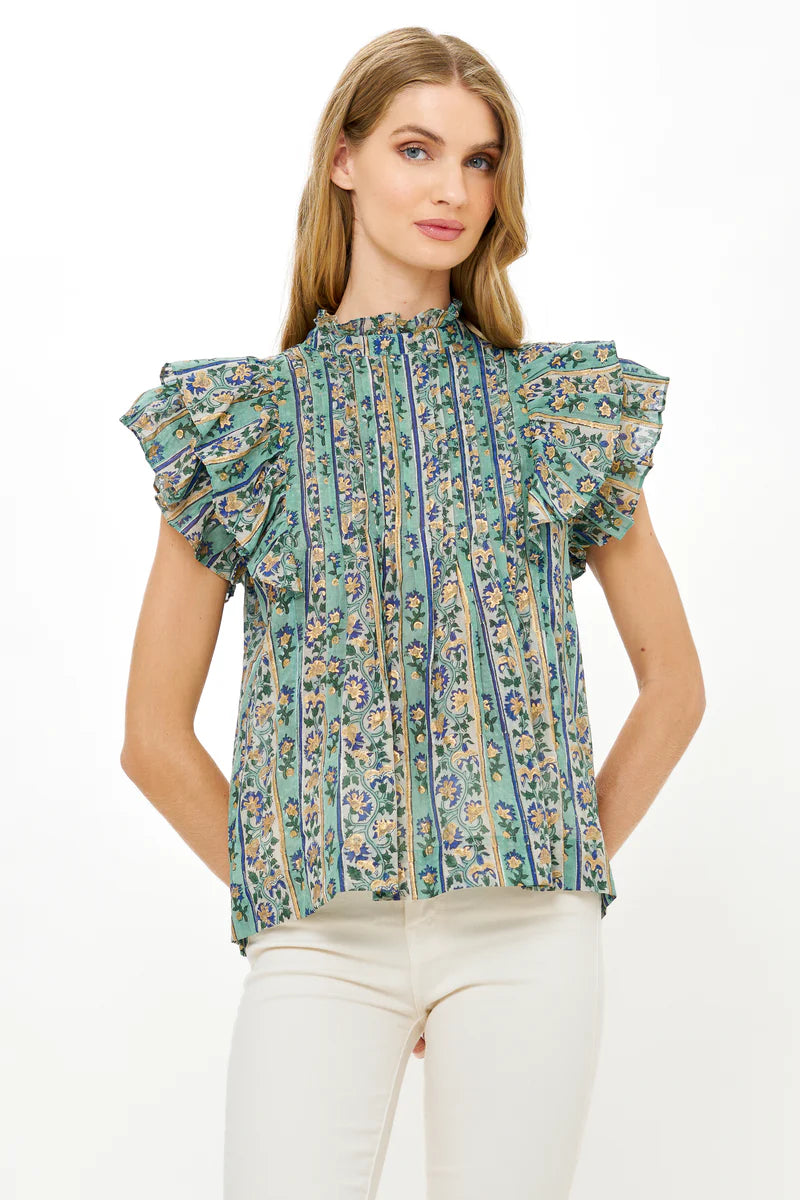 Pintuck Ruffle Top | Taj Aqua