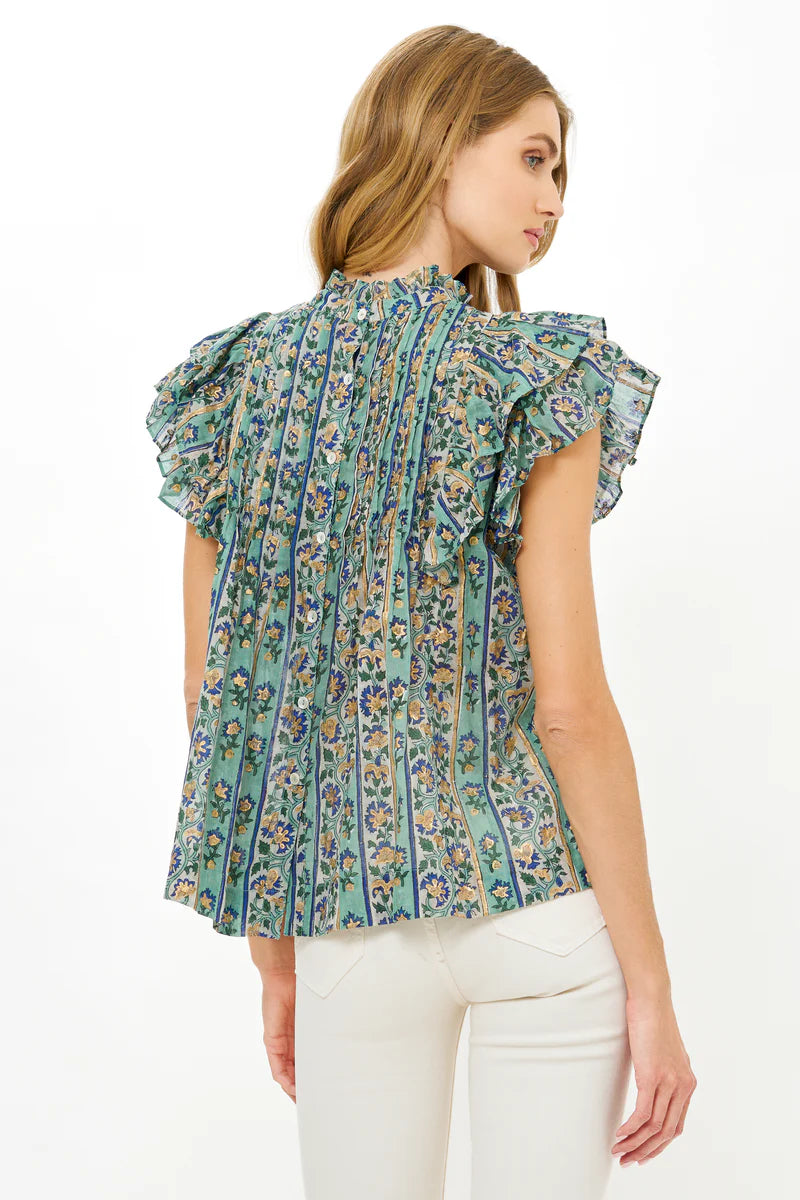 Pintuck Ruffle Top | Taj Aqua