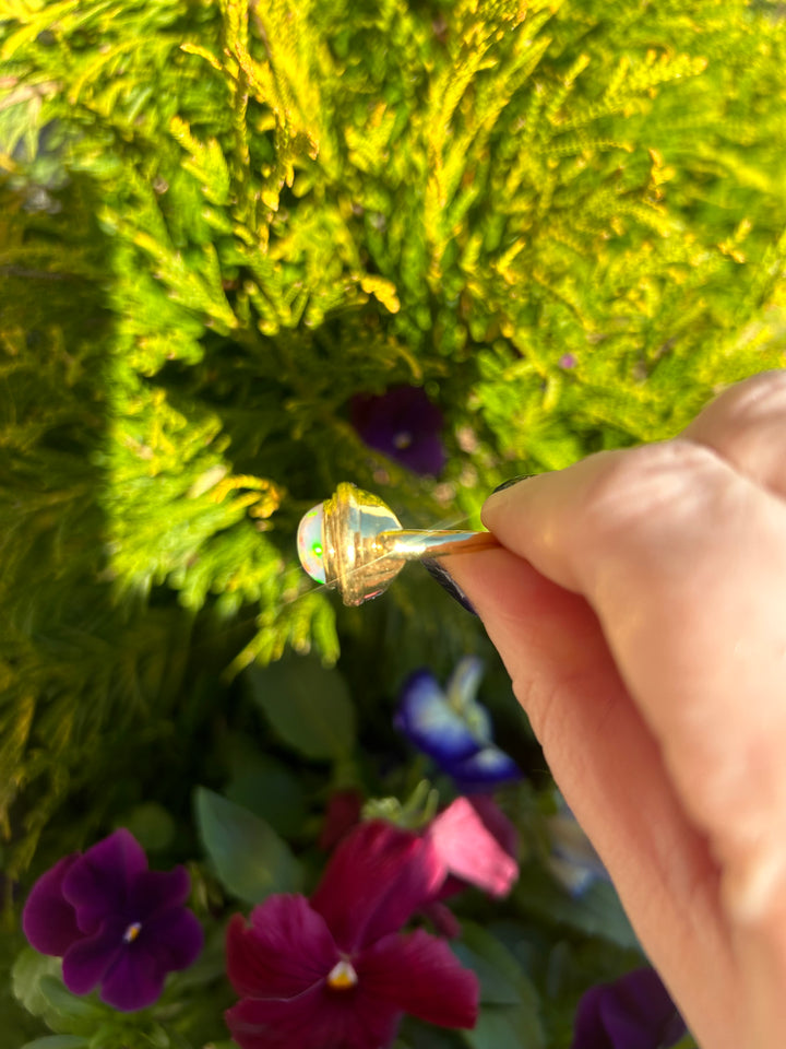 14kt Opal Hammered Oval Ring