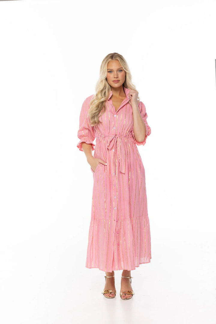 Catherine Dress | Pink Lurex Stripe