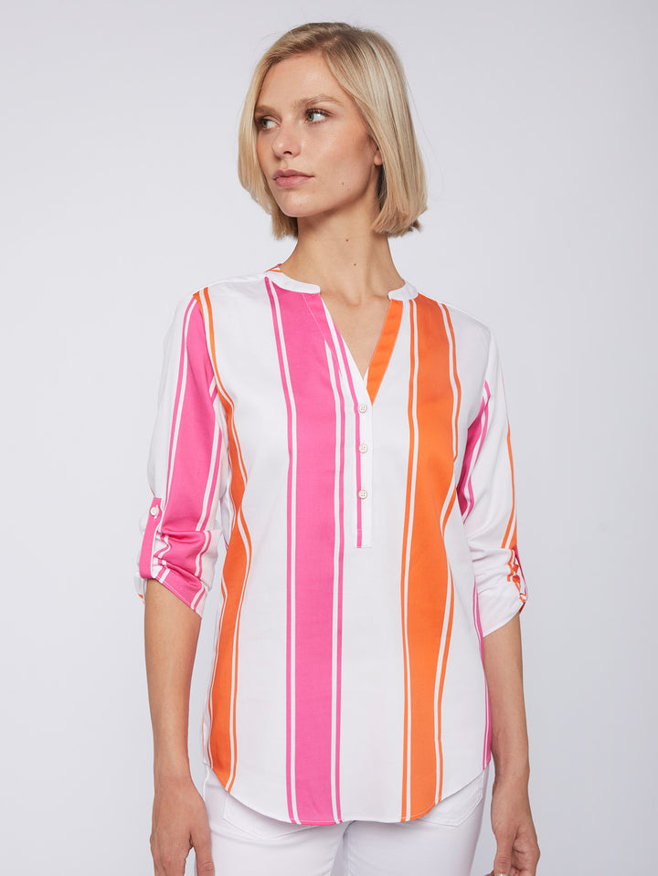 Vilagallo Francina Shirt | Pink Orange Maxi Stripe