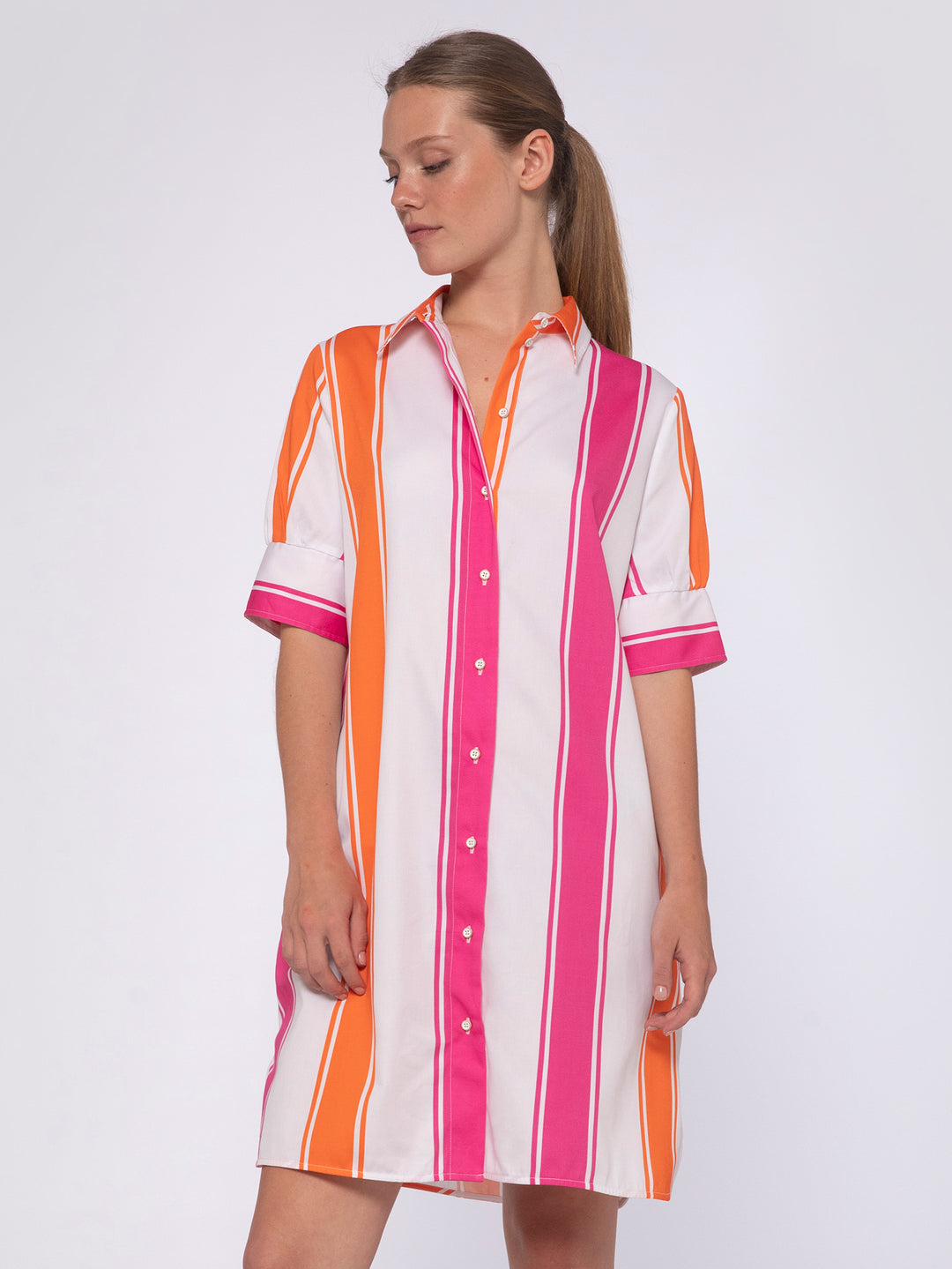 Vilagallo Hester Dress | Pink Orange Maxi Stripes
