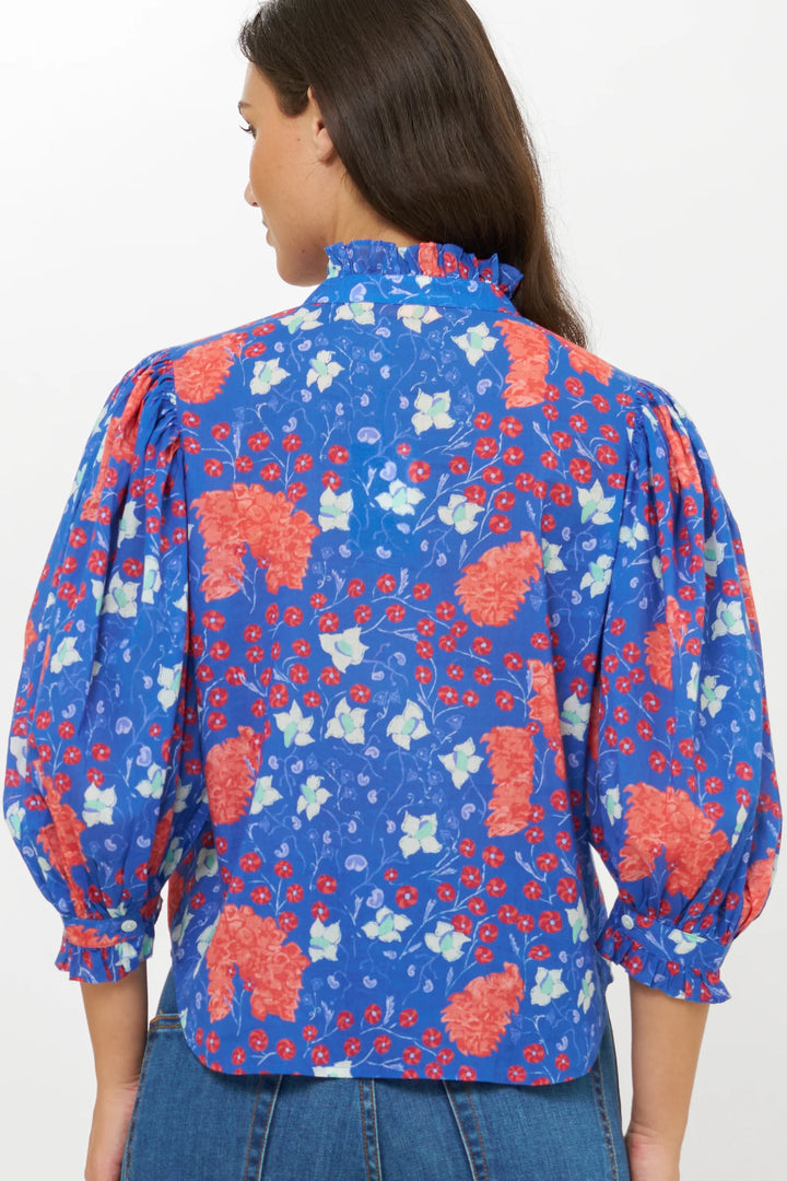 Ruffle Front Blouse | Fleur Blue