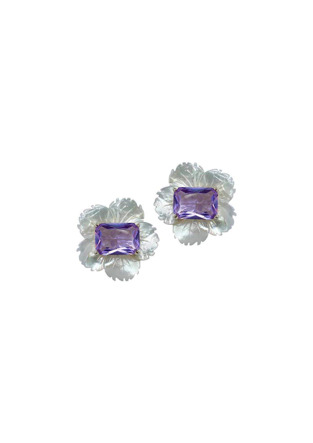 MOTHER OF PEARL FLOWER AND LAVENDER EMBELLISHED STUD