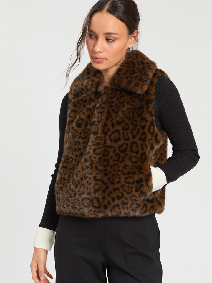 Faux Mink Fur Vest | Brown Leopard