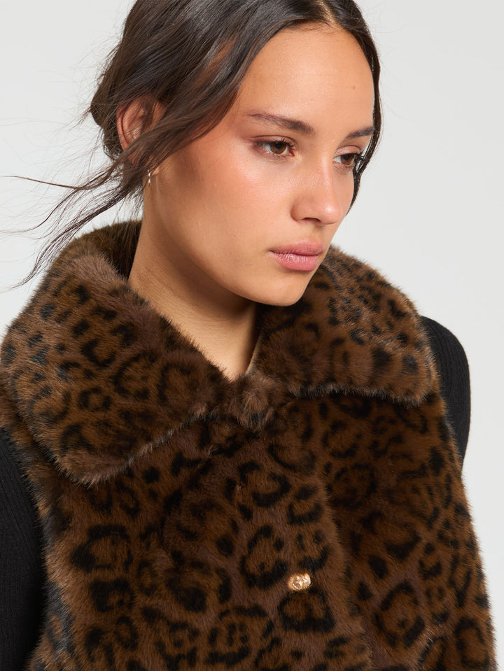 Faux Mink Fur Vest | Brown Leopard