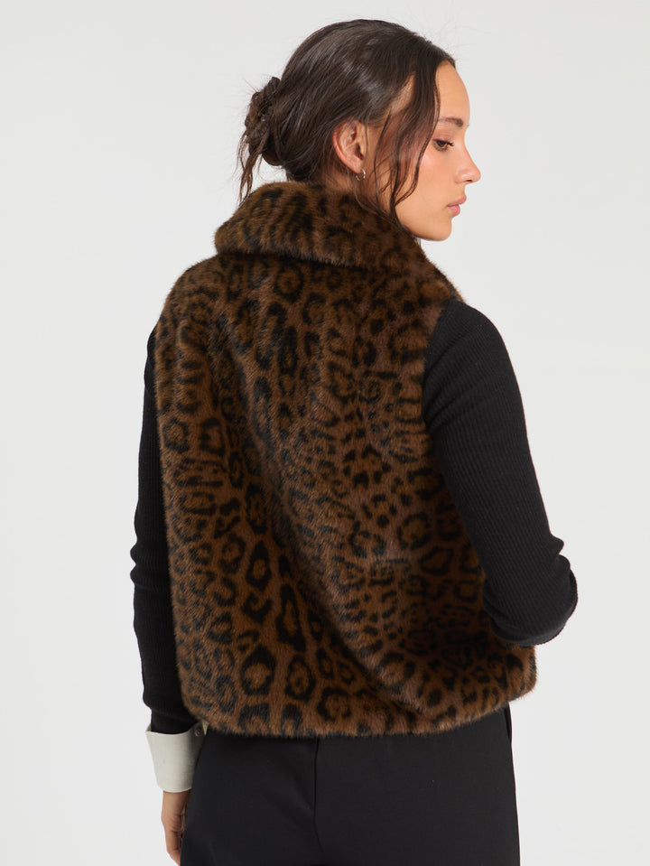 Faux Mink Fur Vest | Brown Leopard