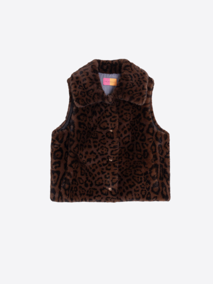 Faux Mink Fur Vest | Brown Leopard
