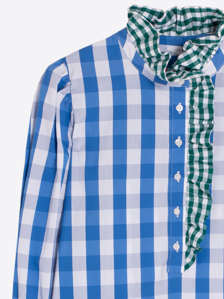 Ruffle Shirt | Blue Gingham