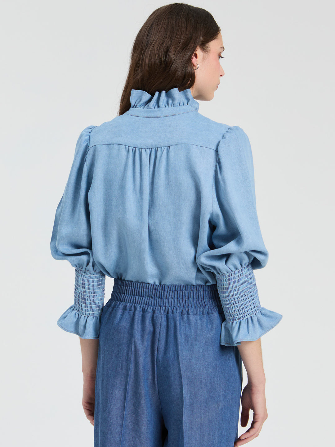 Denim Ruffled Shirt  | Blue