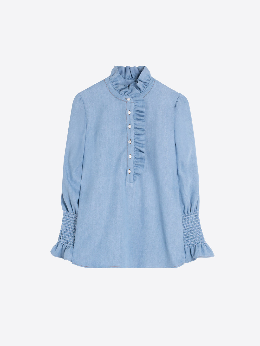 Denim Ruffled Shirt  | Blue