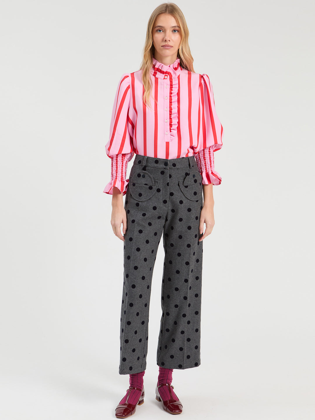 Striped Ruffled Shirt | Pink and Red