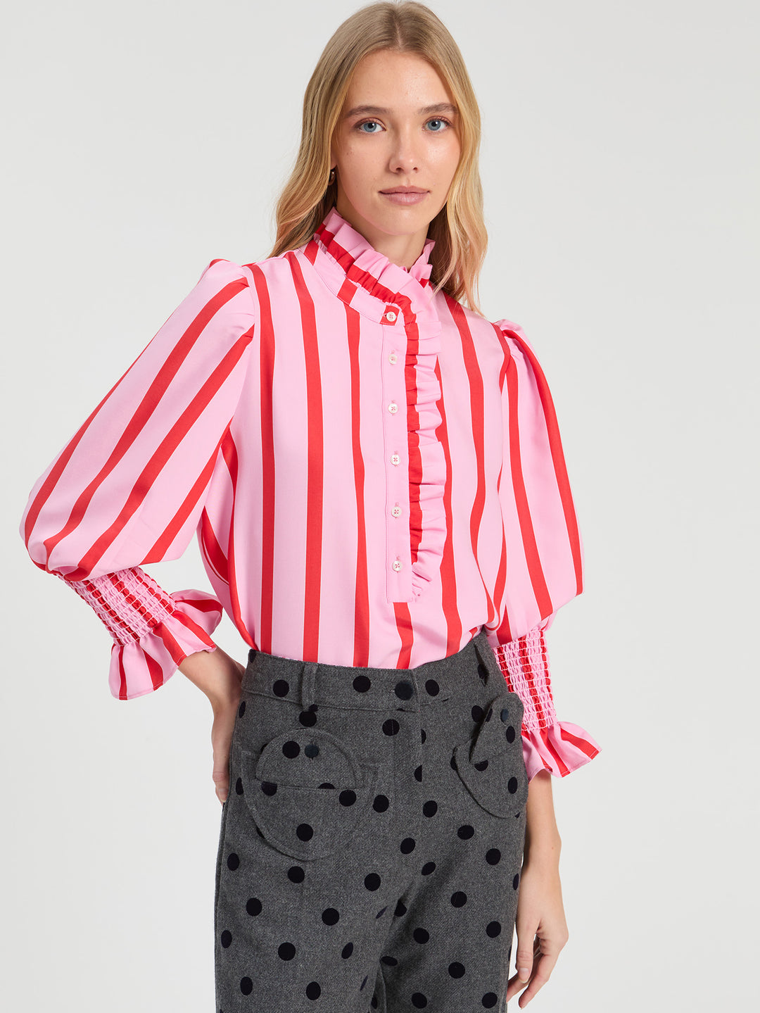 Striped Ruffled Shirt | Pink and Red