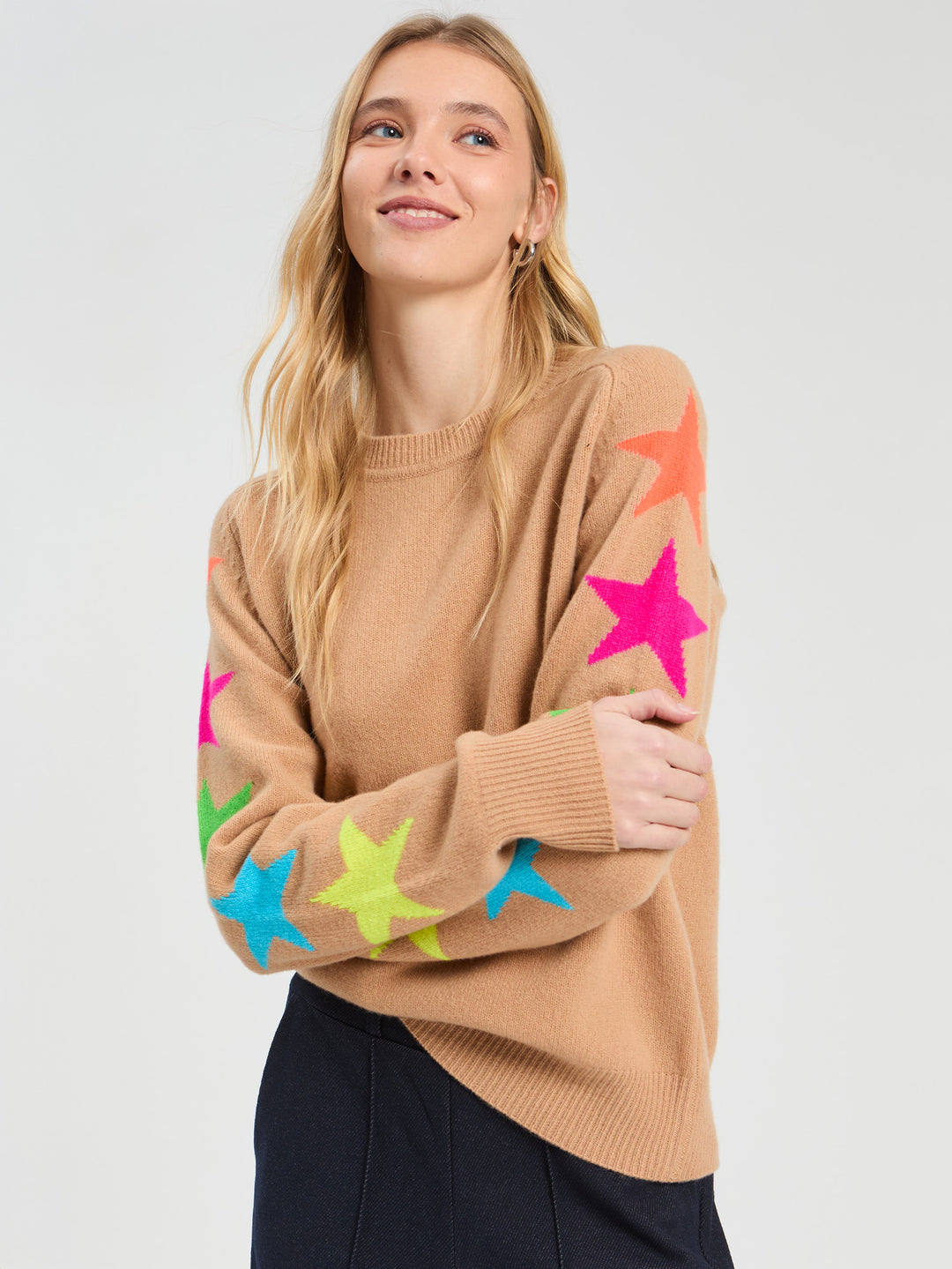 Jersey Intarsia Stars Sweater | Beige & Multi