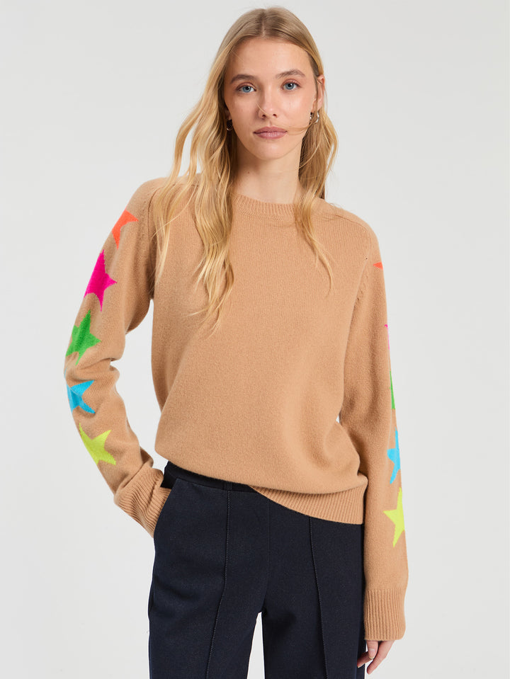 Jersey Intarsia Stars Sweater | Beige & Multi