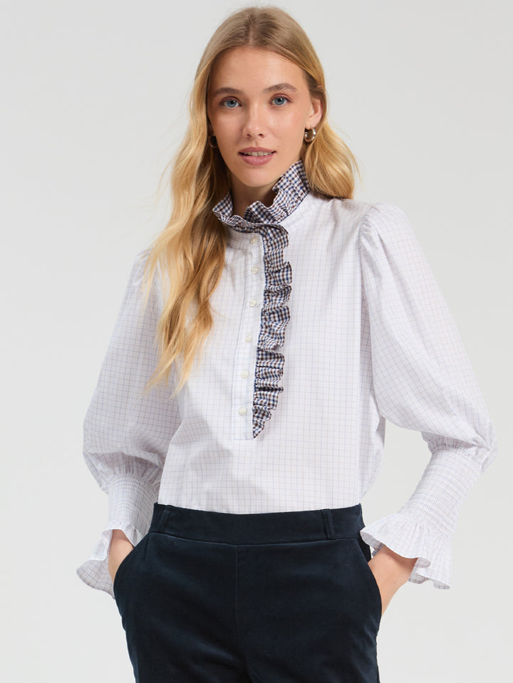 Ruffle Plaid Shirt | White and Brown