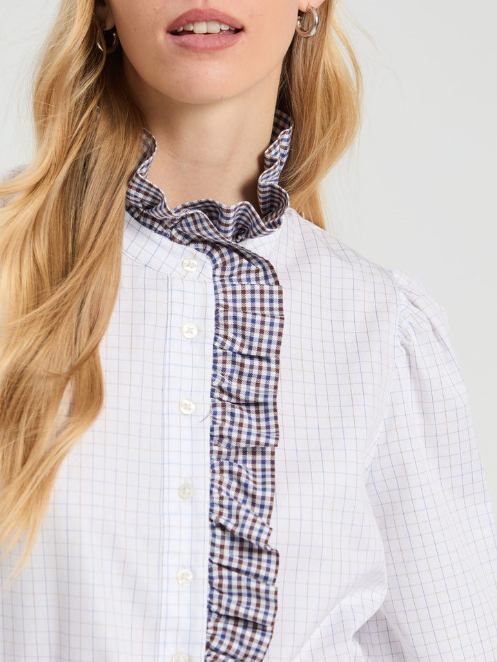 Ruffle Plaid Shirt | White and Brown