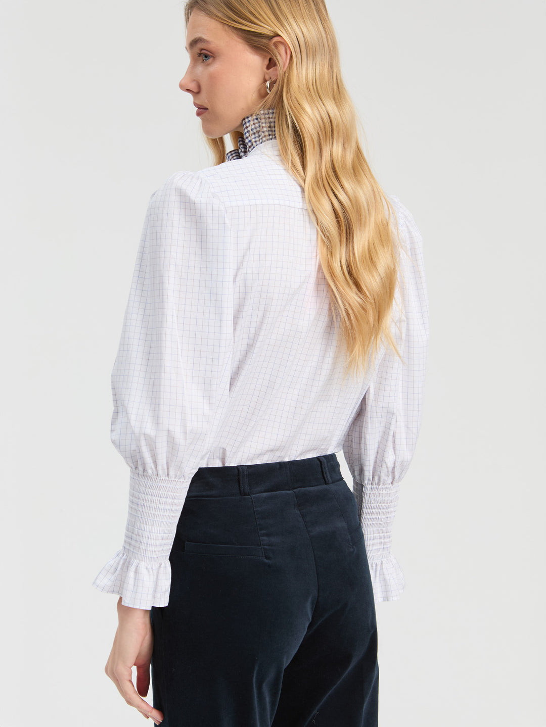 Ruffle Plaid Shirt | White and Brown