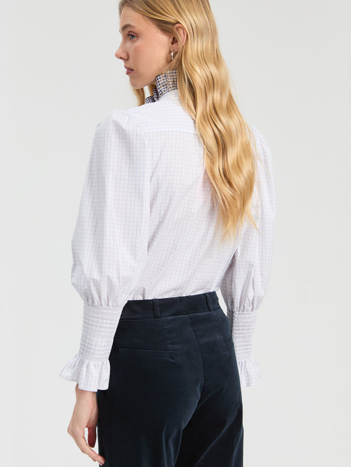 Ruffle Plaid Shirt | White and Brown