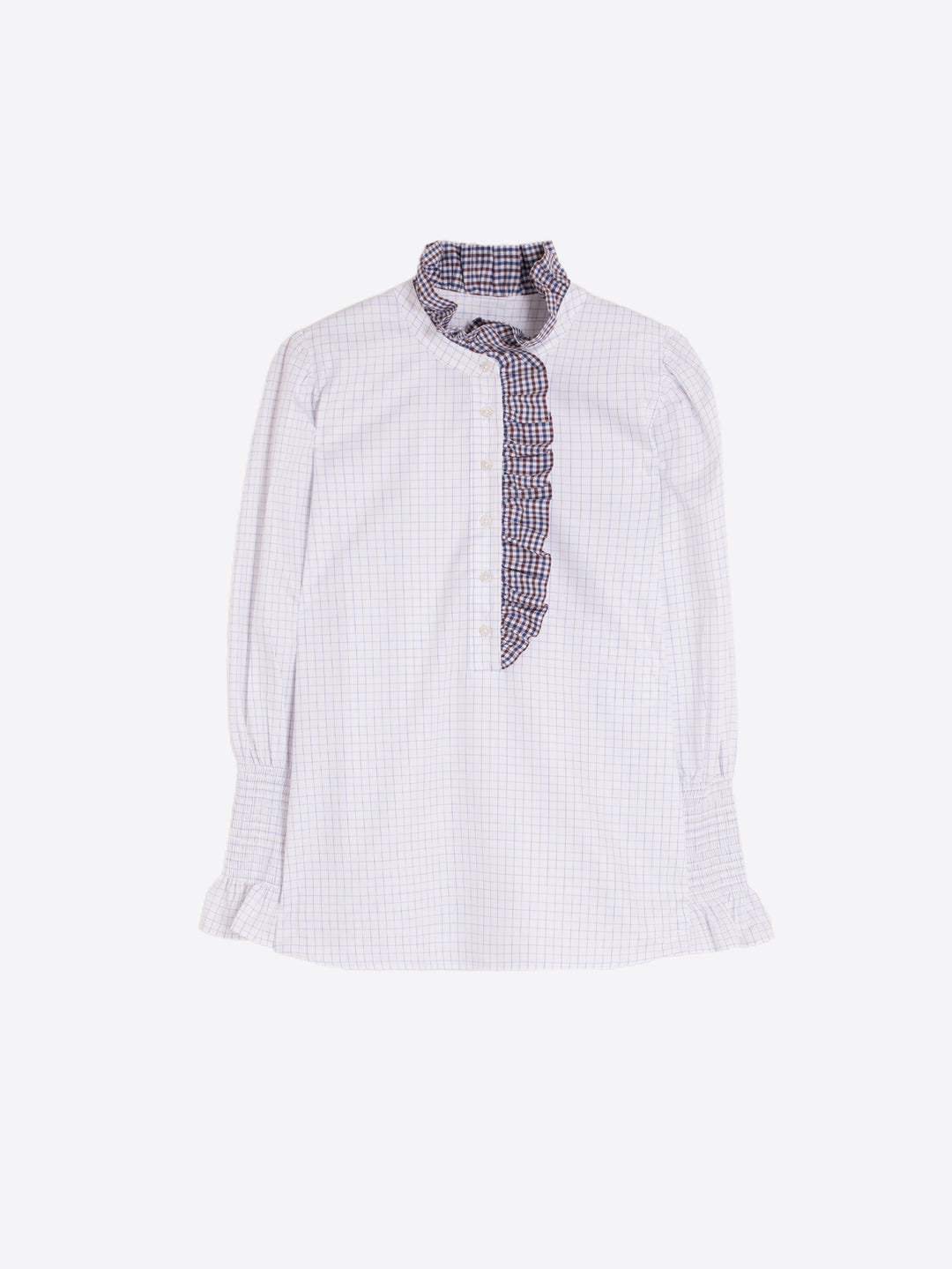 Ruffle Plaid Shirt | White and Brown