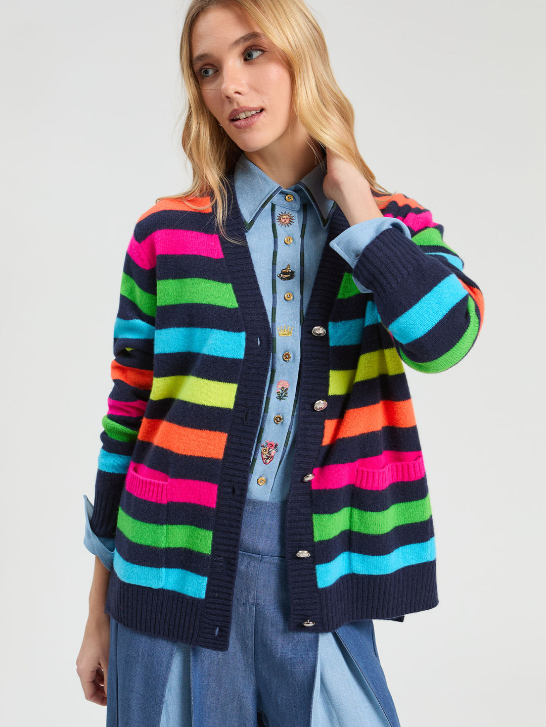 Striped Cardigan | Multicolor & Navy