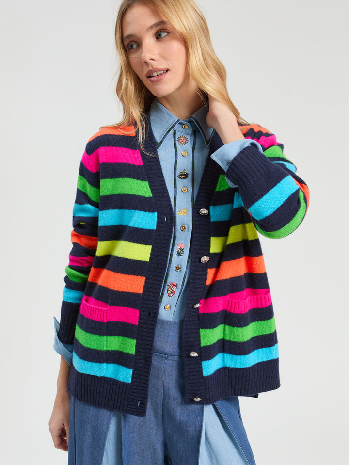 Striped Cardigan | Multicolor & Navy
