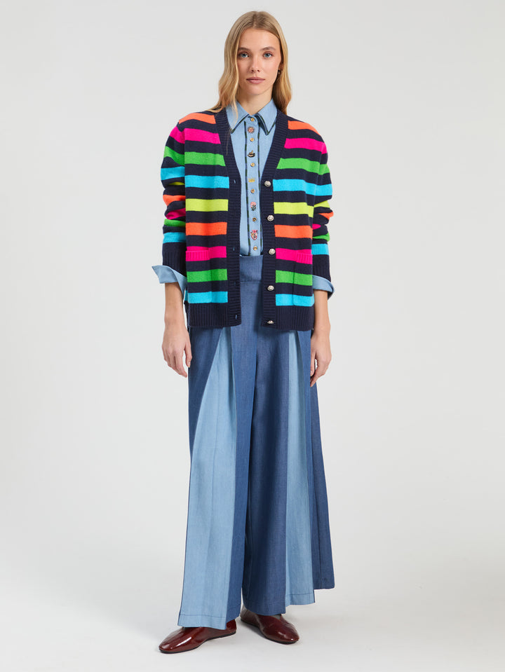 Striped Cardigan | Multicolor & Navy
