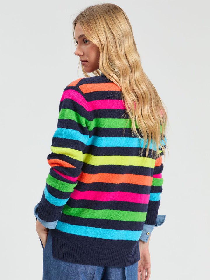 Striped Cardigan | Multicolor & Navy