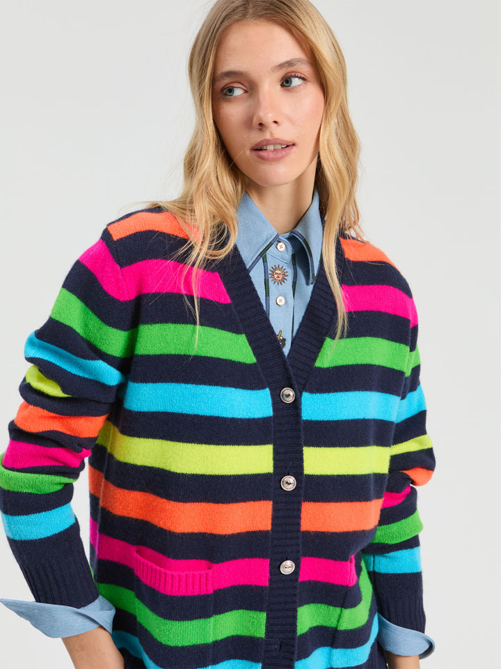 Striped Cardigan | Multicolor & Navy
