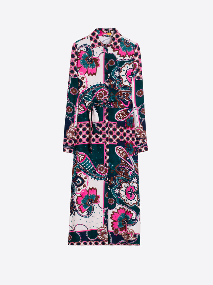Long Sleeve Shirt Dress | Pink & Green