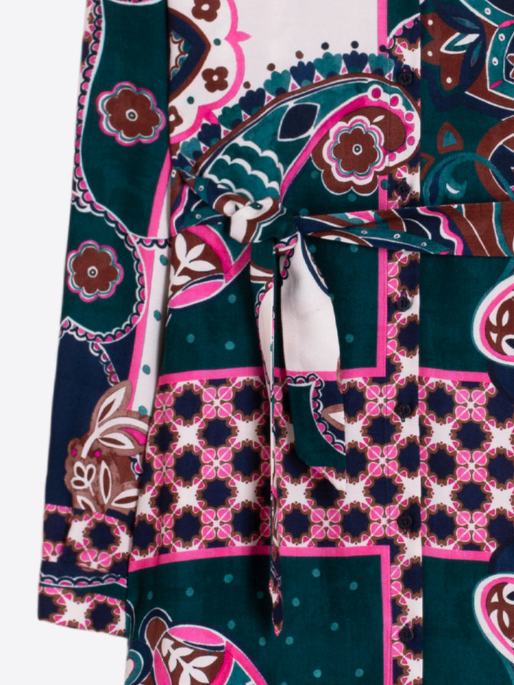 Long Sleeve Shirt Dress | Pink & Green