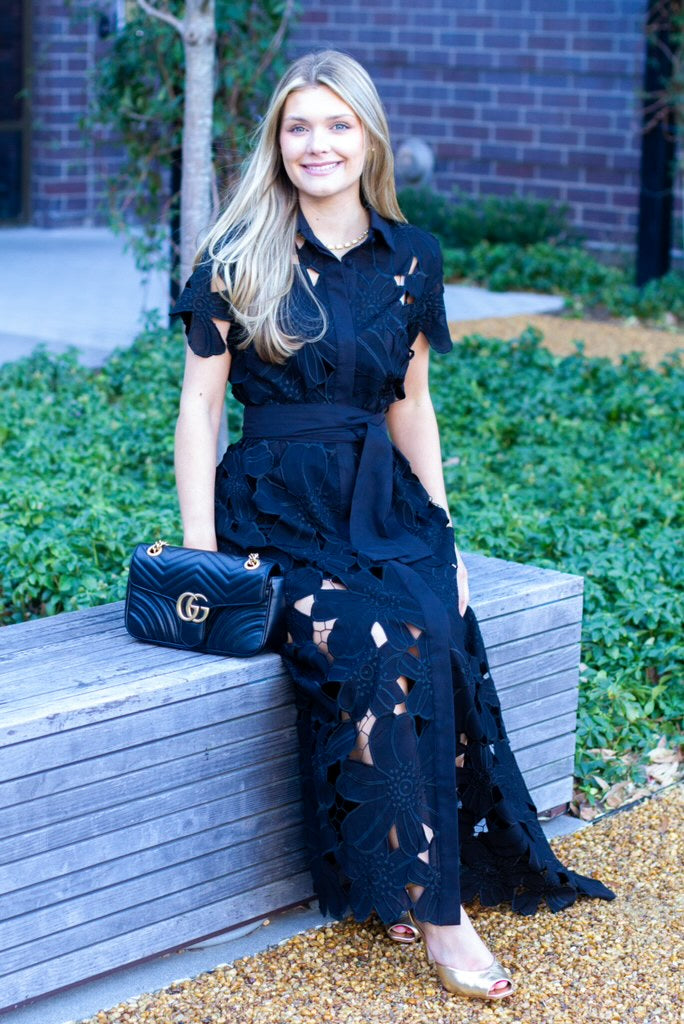 Flower Eyelet Maxi Dress | Black