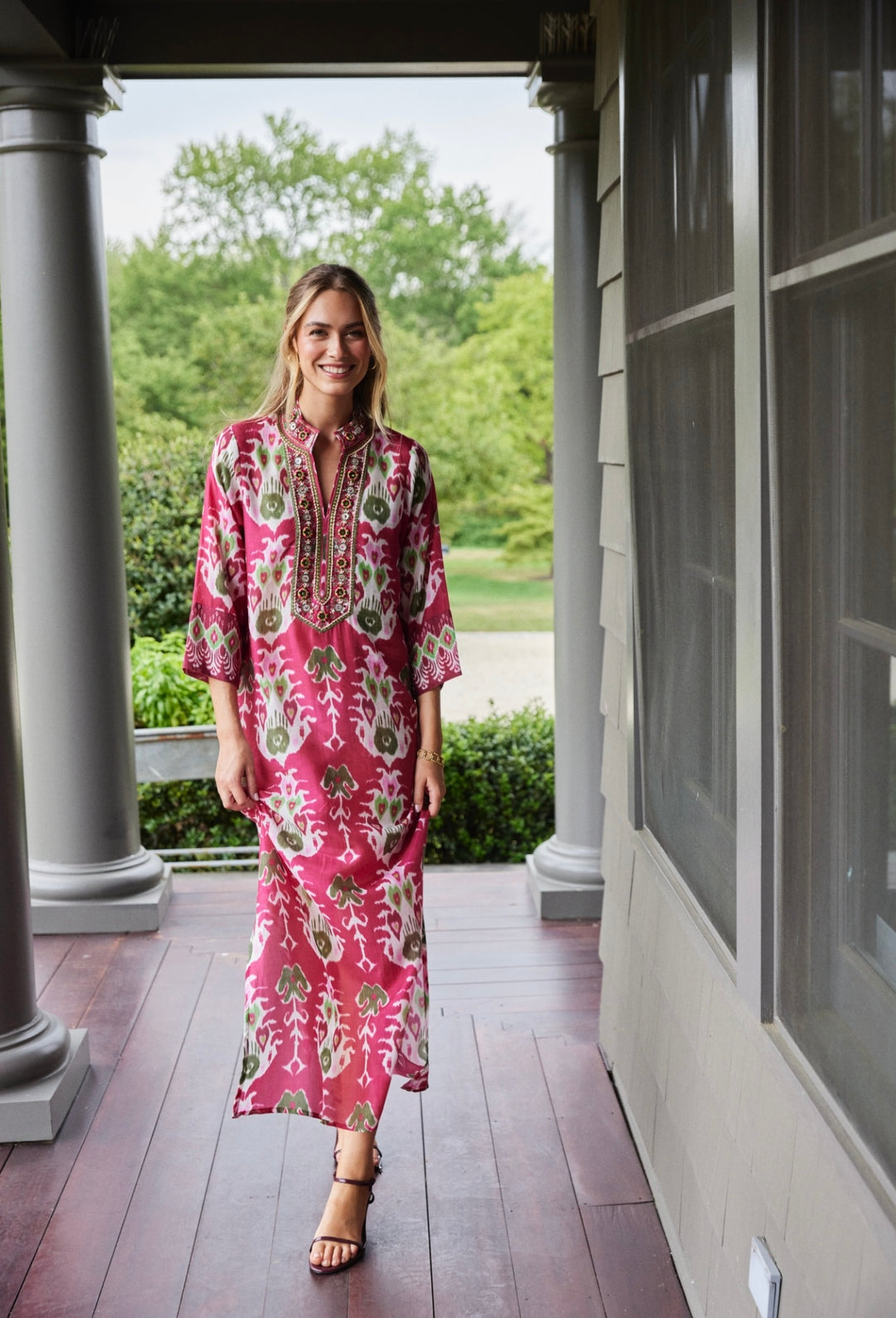 Elise Caftan | Ikat Cranberry
