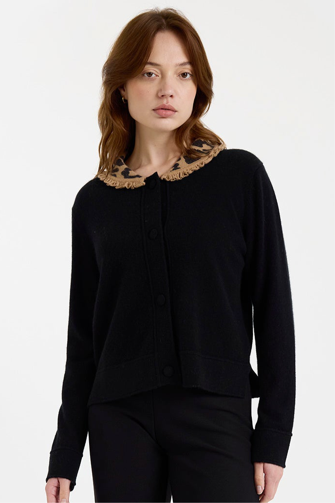 Leo Collar Cardigan | Black & Camel