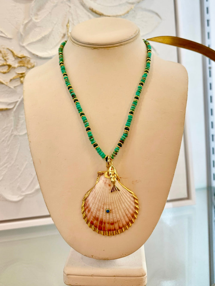 Allie beads Turquoise with Shell and Fish Charm