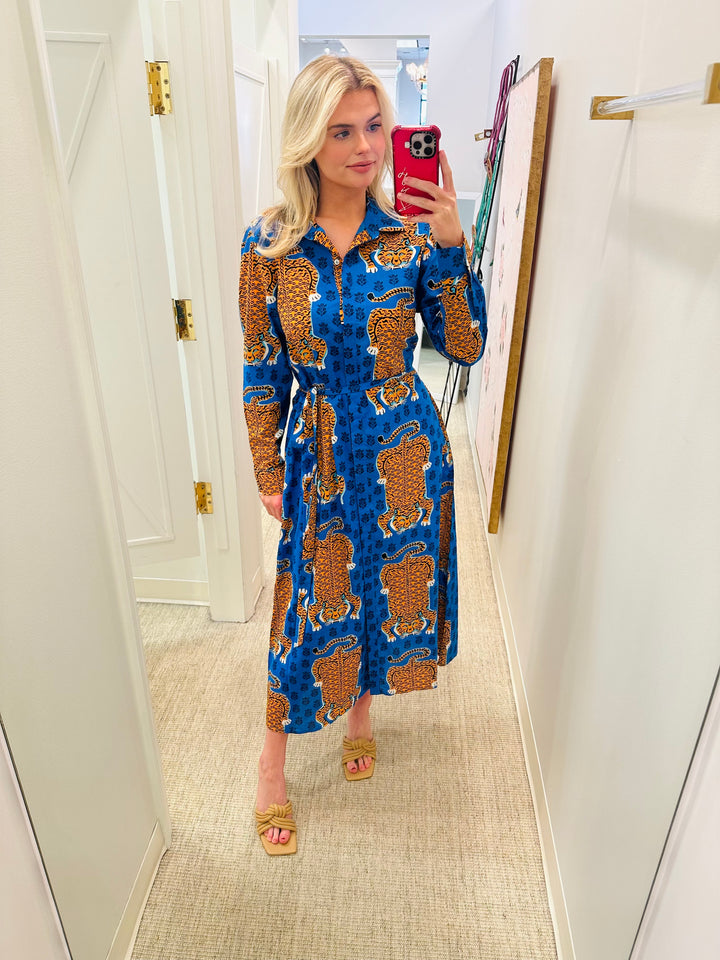 Monaco Midi Dress | Siberian Stripes & Cobalt Blue