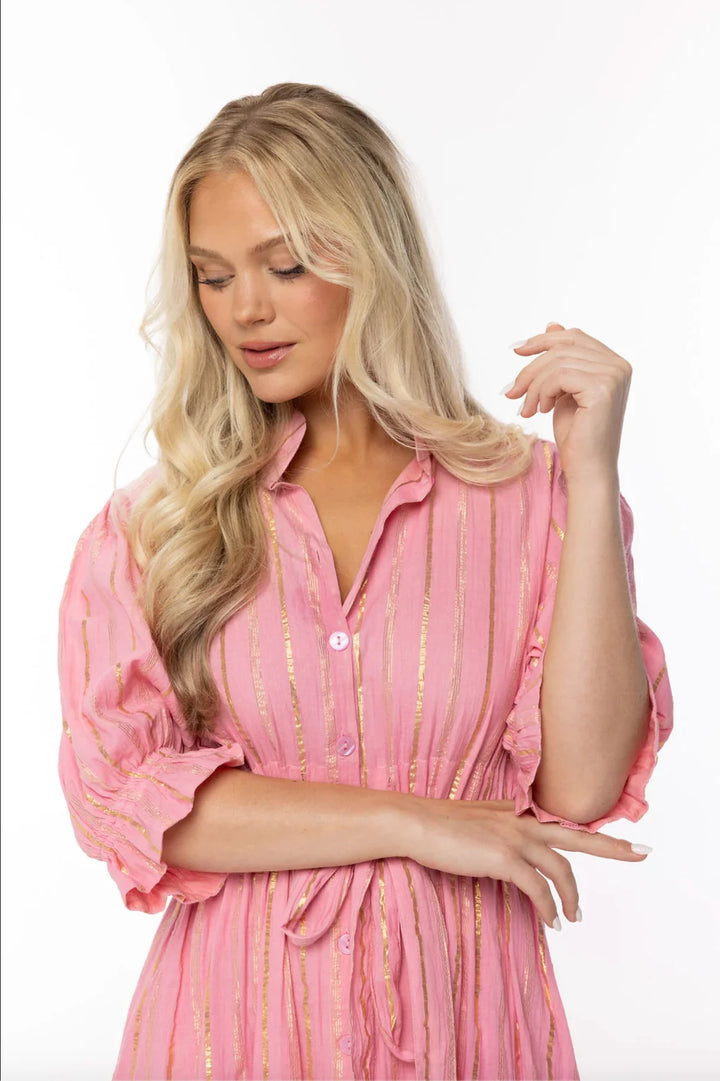 Catherine Dress | Pink Lurex Stripe