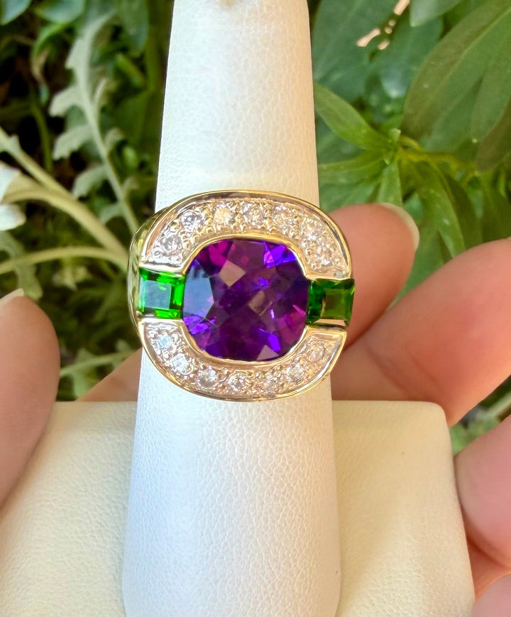 18kt African Amethyst & Chrome Diopside Ring with .42pts Dia RZ1476