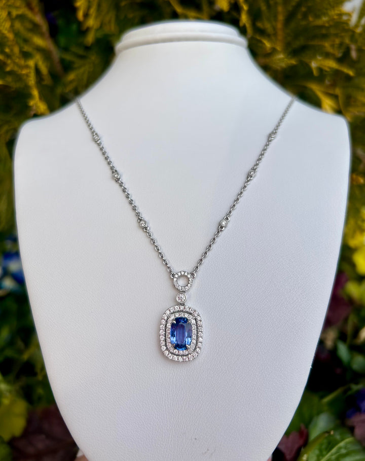 14kt White Gold Diamond & Sapphire Necklace