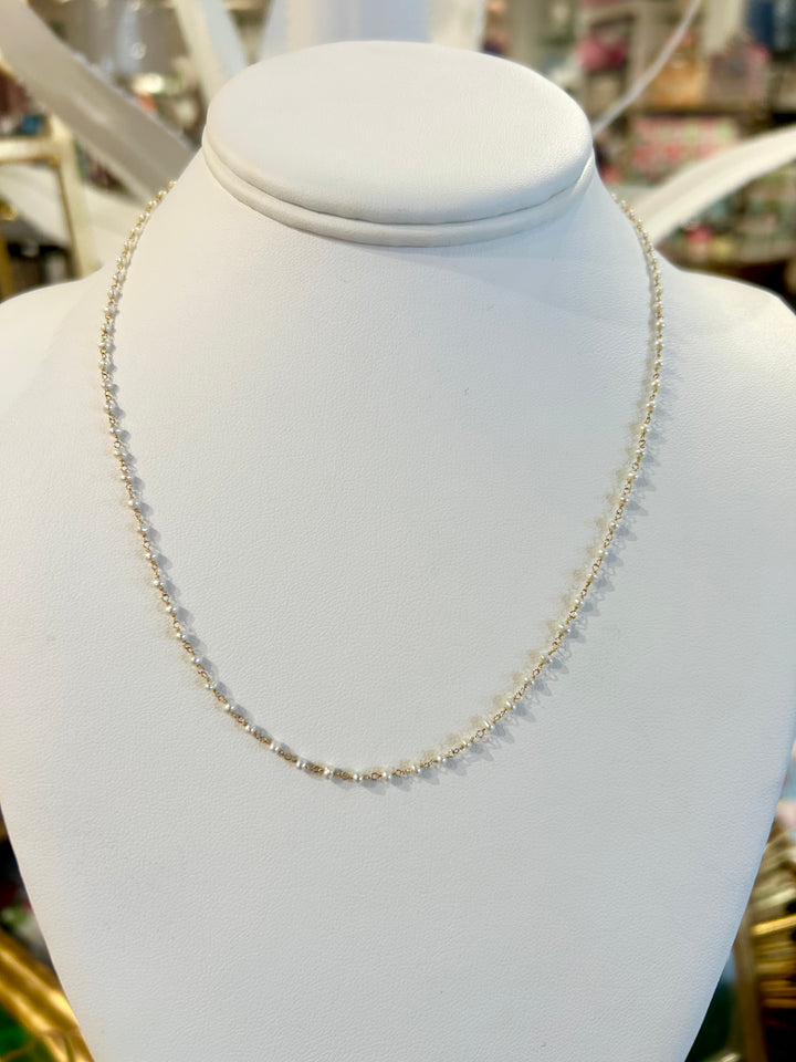 14Kt Gold and Pearl Station Necklace NZ4016P