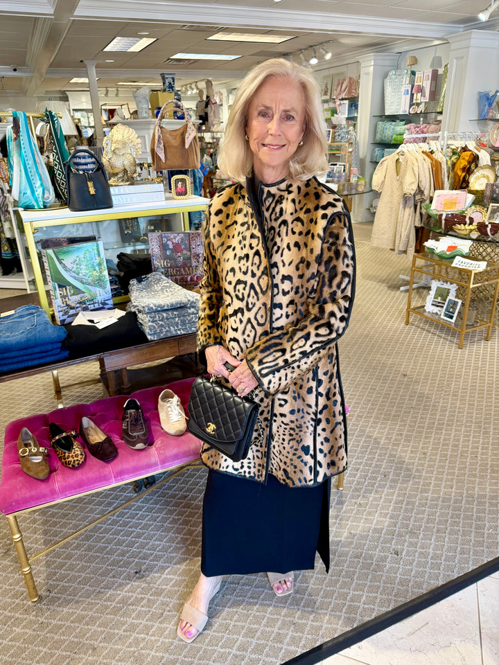 Linda Richards Genuine Kid Lamb Skin Coat | Leopard