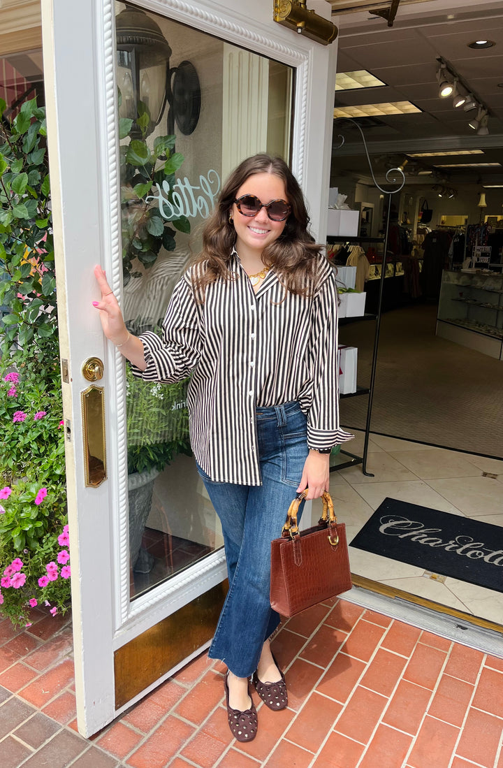The Boyfriend Shirt | Ganache Pinstripe