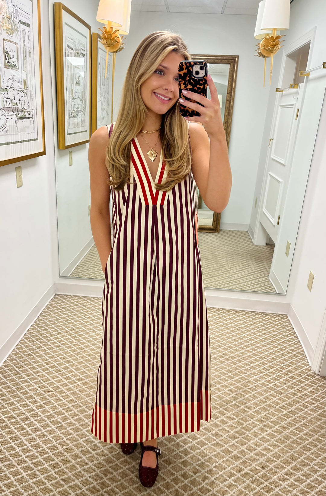 Mar Poplin Dress | Bordeaux Stripe