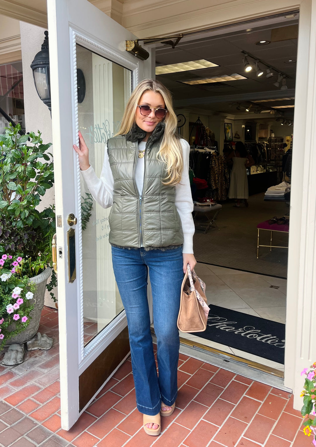 Genuine Rex Rabbit  Reversible Zip Vest | Olive Green