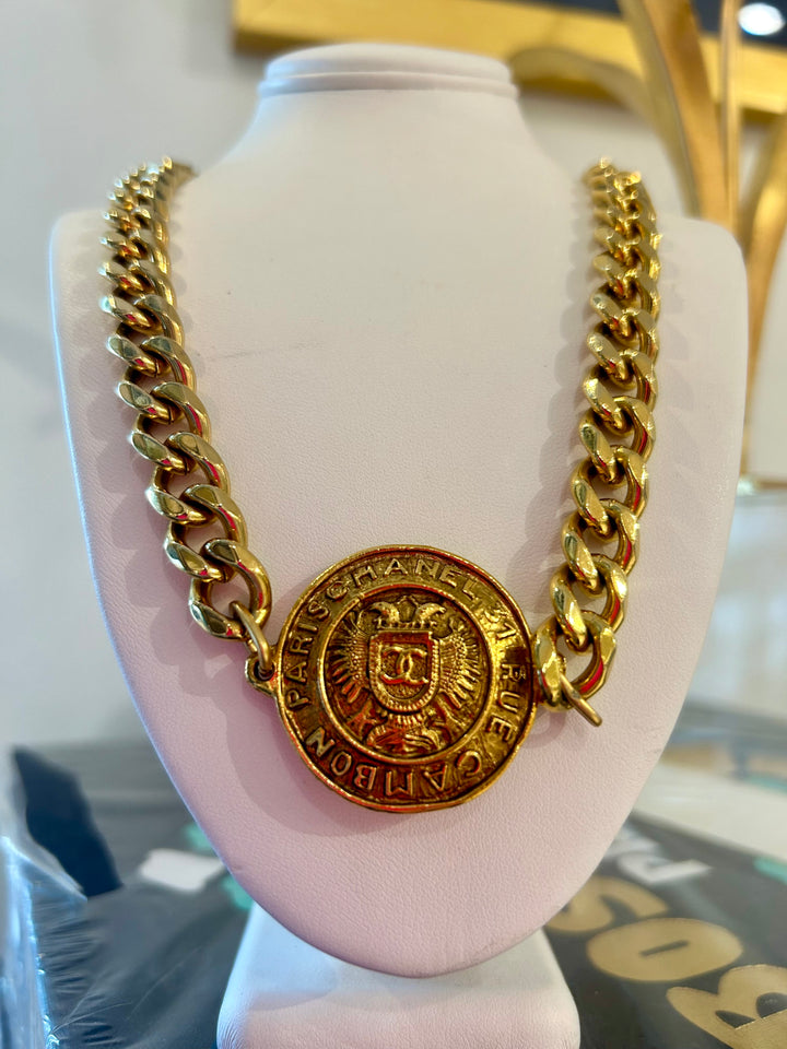 Thick Gold Chain with Circle CC Charm