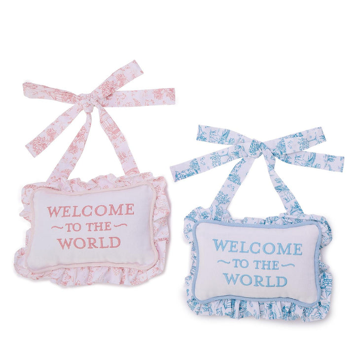 Welcome to the World Embroidered Ruffle Pillow | +Colors