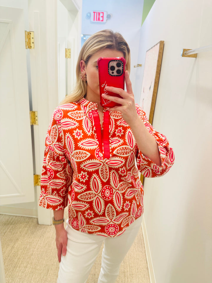 Drew Blouse | Persimmon Pink Tribal