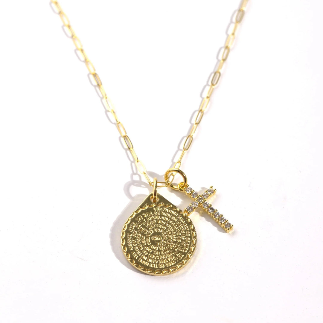 Lord's Prayer Medallion Chain with Cross