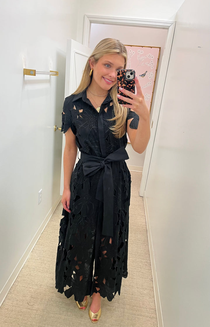 Flower Eyelet Maxi Dress | Black