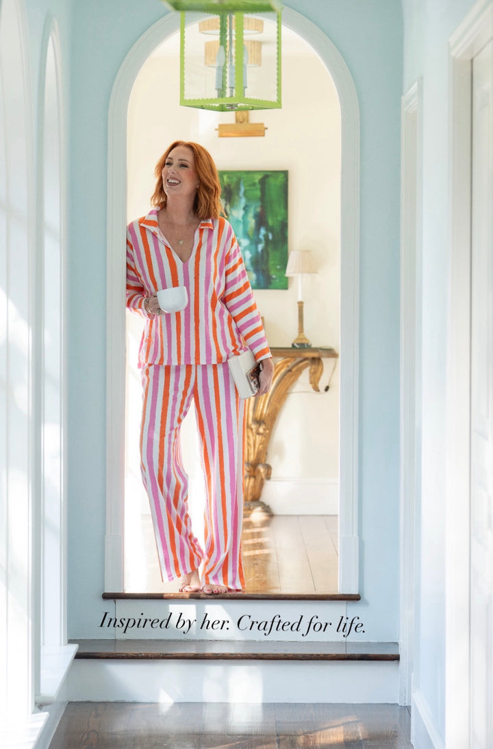 Pajama Pant Set | Coral Pink Stripe